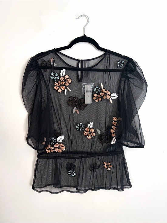 Anthropologie Tops - Anthropologie NWT beaded sheer peplum top size M